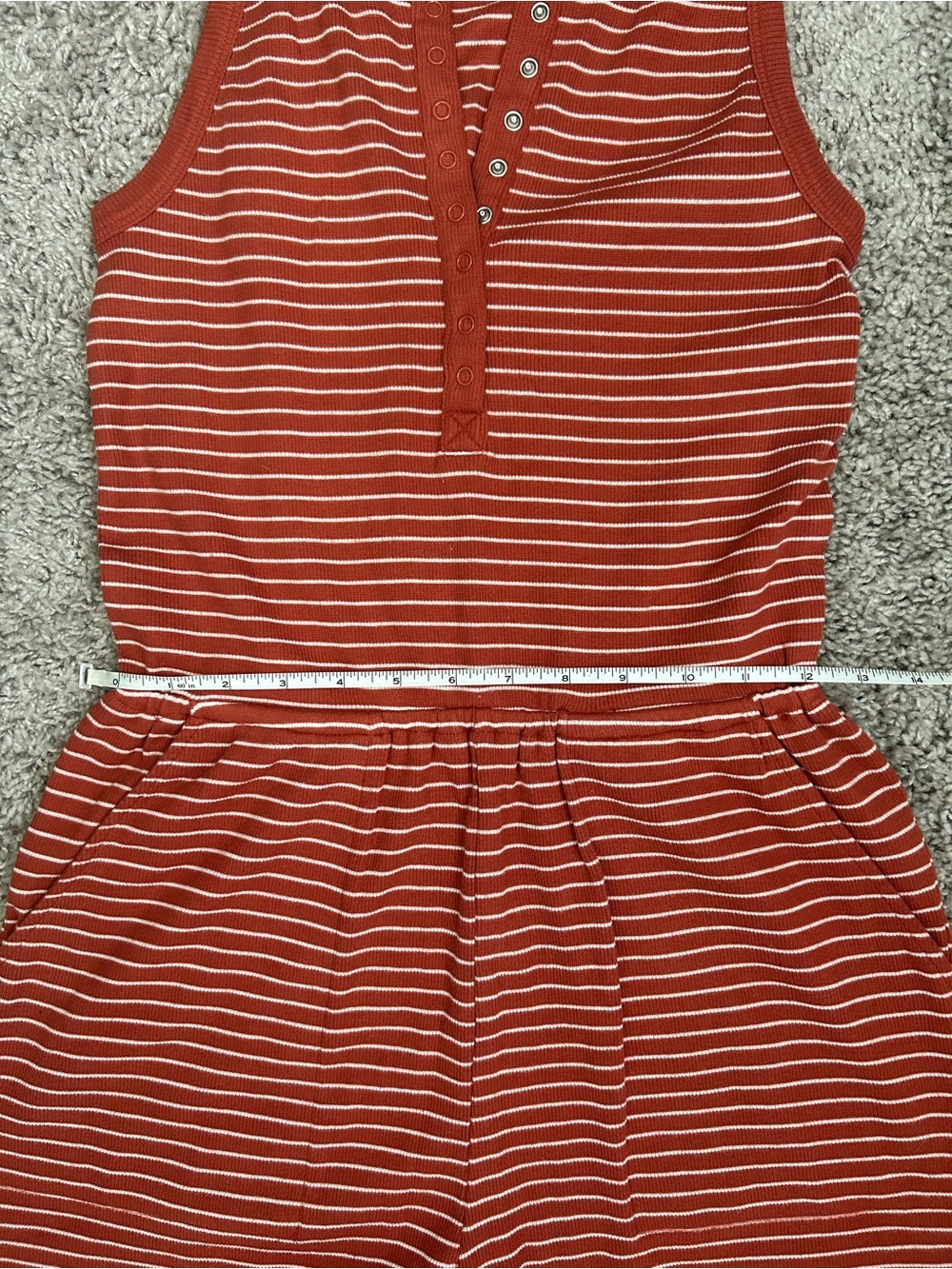 Rust Stripe Rib-Knit Romper - Picture 6 of 7
